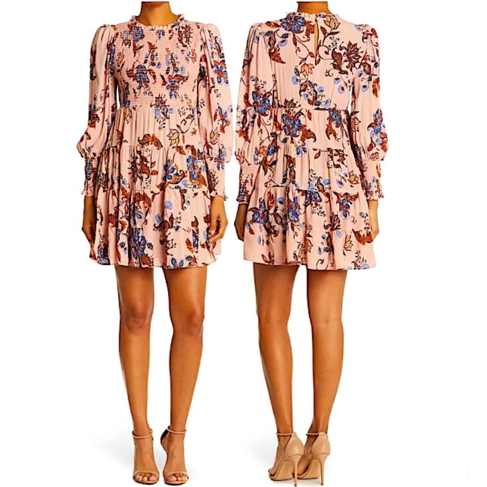 Pink Floral Dolman Sleeve Smocked Mini Dress - Picture 2 of 2